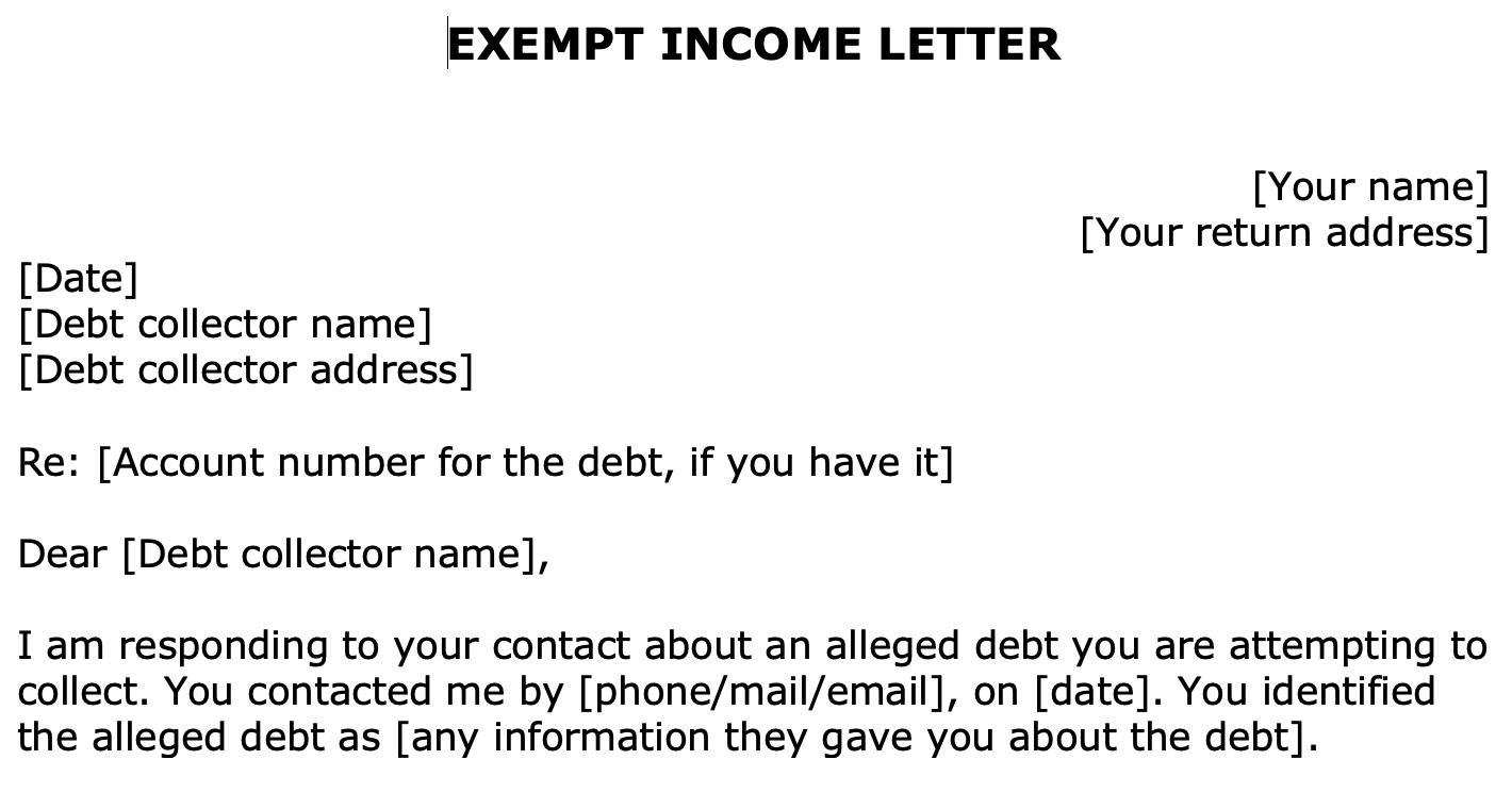 image of exempt income letter