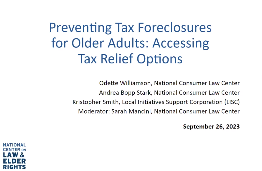 Thumbnail of Preventing Tax Foreclosures for Oder Adults 2023 webinar
