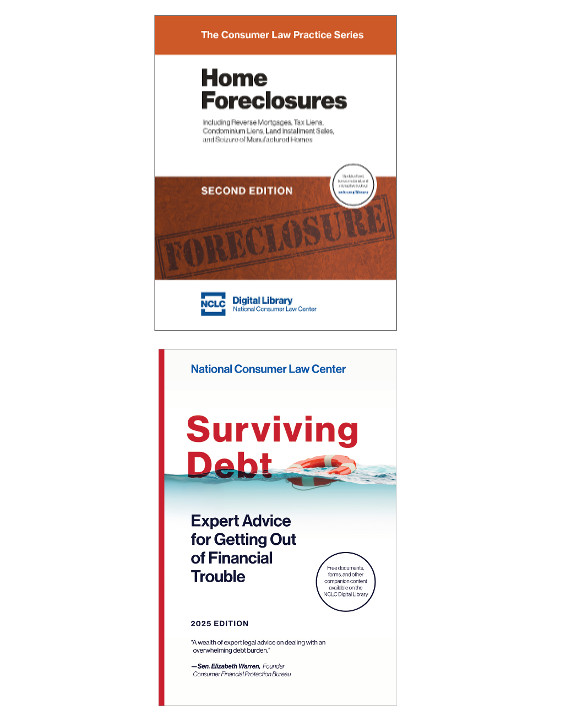 front covers of NCLC's Home Foreclosures and Surviving Debt books