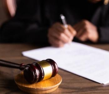 photo of a gavel resting on a bench