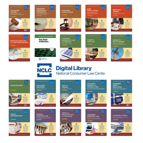 nclc title covers in a grid around blue Digital Library logo