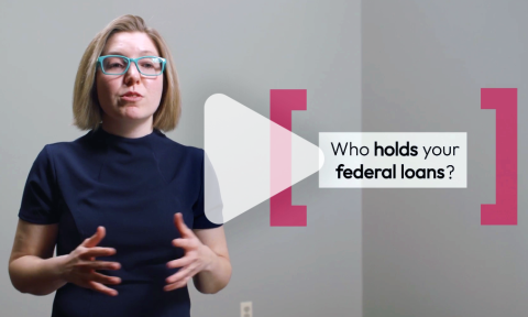 Video still depicts NCLC advocate Anna Anderson beside the text, "who holds your federal loans?"