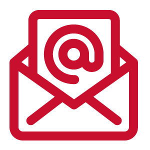 icon of a red envelope with an email @ sign on a letter inside
