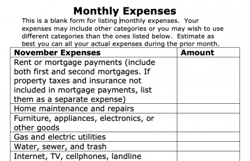 Image of blank monthly expenses chart