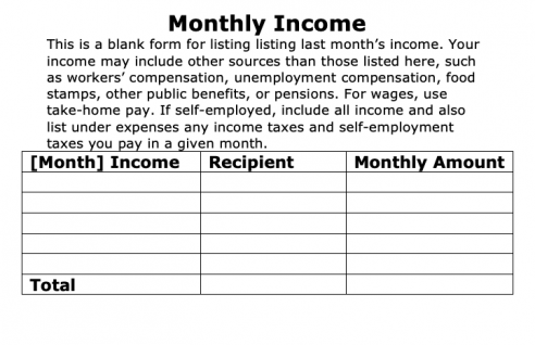 Image of blank monthly income chart