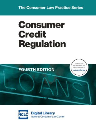 The white and green cover of Consumer Credit Regulation, featuring a neon-light sign that says "LOANS" 